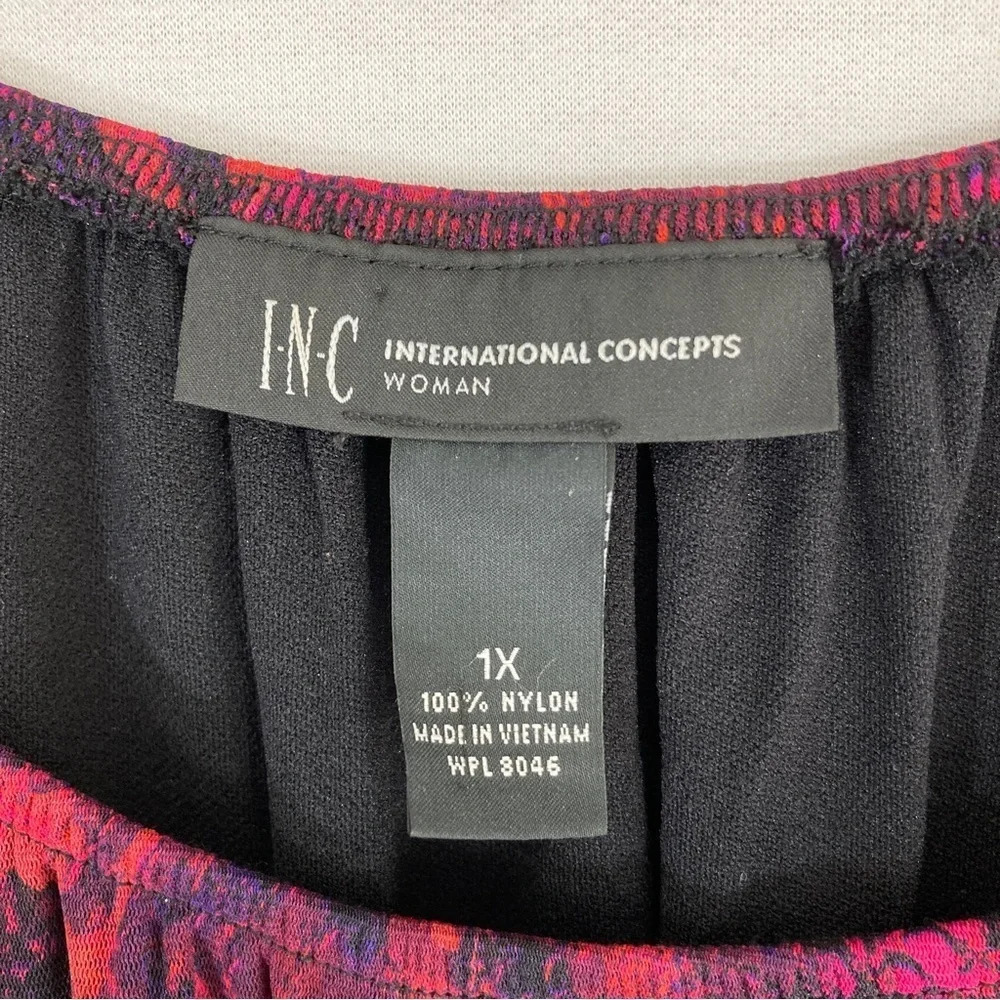 INC‎ International Concepts Pink Purple Abstract Print Round Neck Blouse 1X - Picture 5 of 9